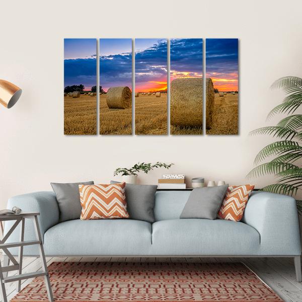 Hay Bale In Field Canvas Wall Art-5 Horizontal-Gallery Wrap-22" x 12"-Tiaracle