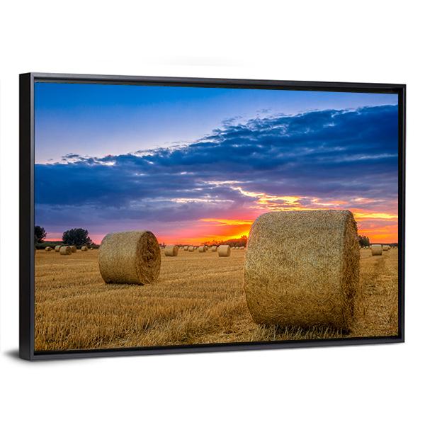 Hay Bale In Field Canvas Wall Art-5 Horizontal-Gallery Wrap-22" x 12"-Tiaracle