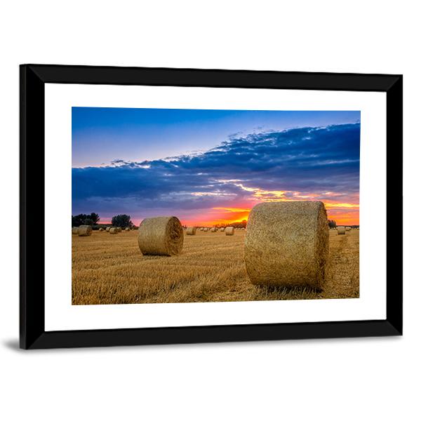 Hay Bale In Field Canvas Wall Art-3 Horizontal-Gallery Wrap-25" x 16"-Tiaracle