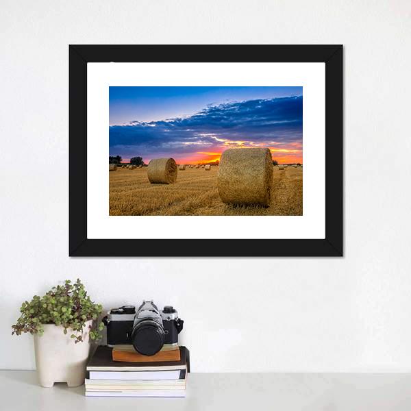 Hay Bale In Field Canvas Wall Art-3 Horizontal-Gallery Wrap-25" x 16"-Tiaracle