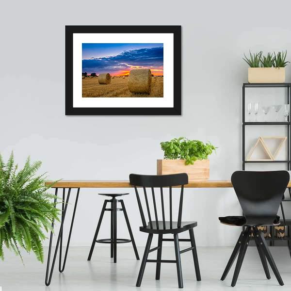 Hay Bale In Field Panoramic Canvas Wall Art-1 Piece-36" x 12"-Tiaracle