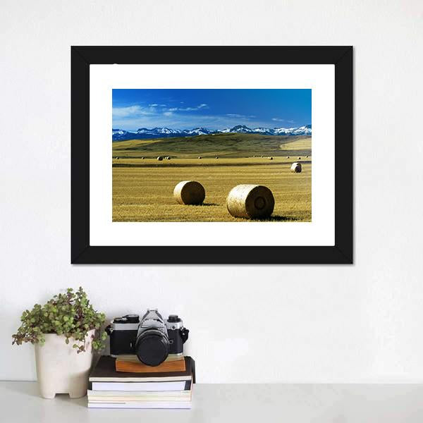 Hay Bales On A Field Canvas Wall Art-1 Piece-Framed Print-20" x 16"-Tiaracle