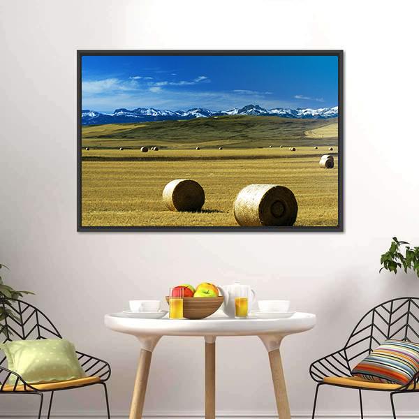 Hay Bales On A Field Canvas Wall Art-5 Horizontal-Gallery Wrap-22" x 12"-Tiaracle