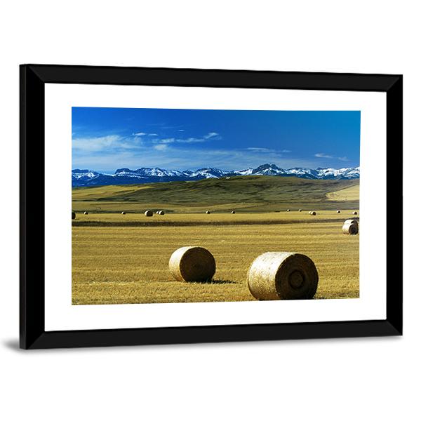 Hay Bales On A Field Canvas Wall Art-5 Horizontal-Gallery Wrap-22" x 12"-Tiaracle