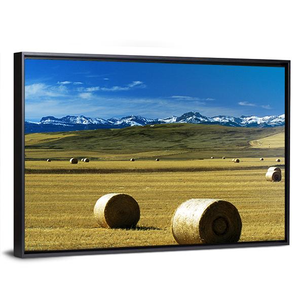 Hay Bales On A Field Canvas Wall Art-5 Horizontal-Gallery Wrap-22" x 12"-Tiaracle