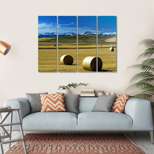 Hay Bales On A Field Canvas Wall Art-4 Horizontal-Gallery Wrap-34" x 24"-Tiaracle