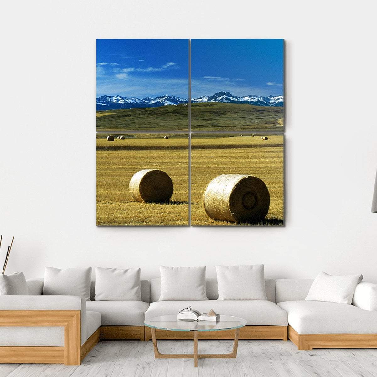 Hay Bales On A Field Canvas Wall Art-4 Square-Gallery Wrap-17" x 17"-Tiaracle