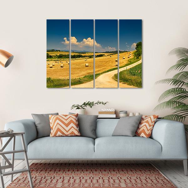 Hay Bales On Harvested Field Canvas Wall Art-4 Horizontal-Gallery Wrap-34" x 24"-Tiaracle