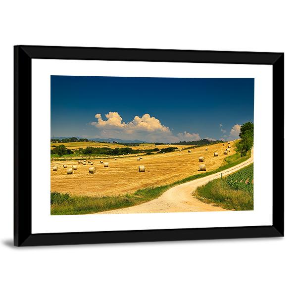 Hay Bales On Harvested Field Canvas Wall Art-5 Horizontal-Gallery Wrap-22" x 12"-Tiaracle