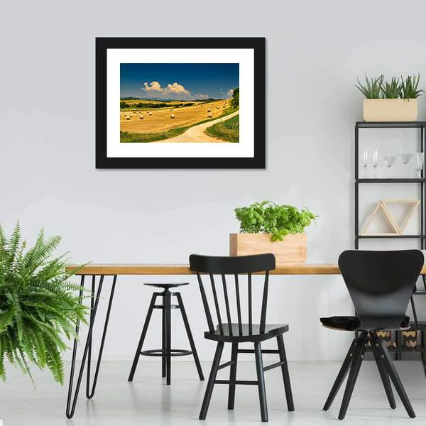 Hay Bales On Harvested Field Canvas Wall Art-5 Horizontal-Gallery Wrap-22" x 12"-Tiaracle