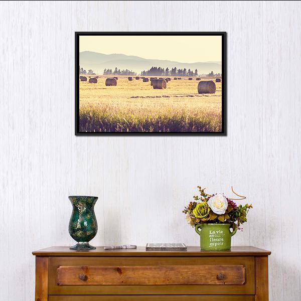 Hay Fields Canvas Wall Art-1 Piece-Floating Frame-24" x 16"-Tiaracle