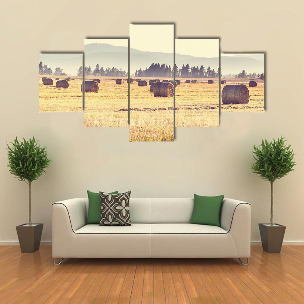 Hay Fields Canvas Wall Art-5 Star-Gallery Wrap-62" x 32"-Tiaracle