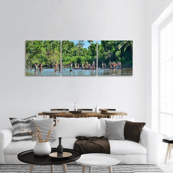 Tribe Of Asmat Indonesia Panoramic Canvas Wall Art-3 Piece-25" x 08"-Tiaracle