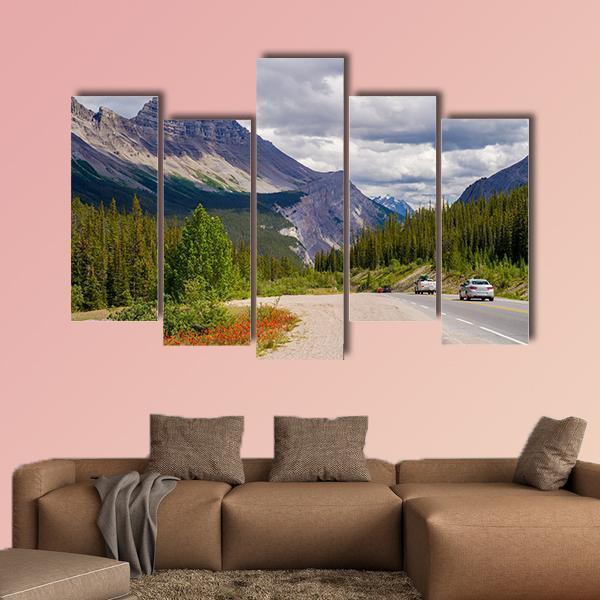 Heading Down From Sunwapta Pass Canvas Wall Art-5 Pop-Gallery Wrap-47" x 32"-Tiaracle