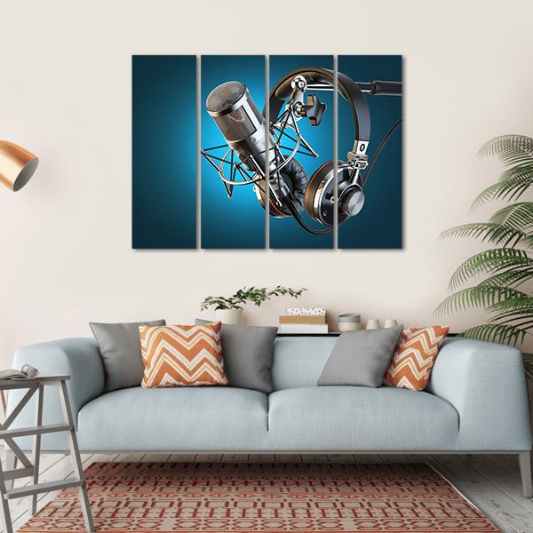 Headphones On Microphone Stand Canvas Wall Art-4 Horizontal-Gallery Wrap-34" x 24"-Tiaracle