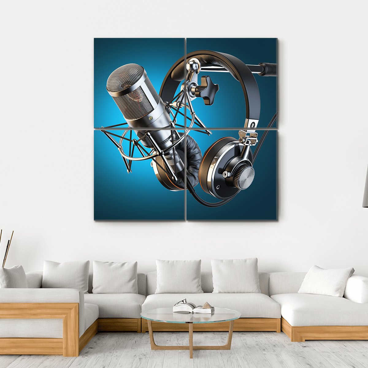 Headphones On Microphone Stand Canvas Wall Art-4 Square-Gallery Wrap-17" x 17"-Tiaracle