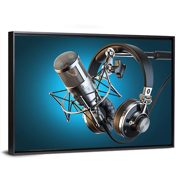 Headphones On Microphone Stand Canvas Wall Art-3 Horizontal-Gallery Wrap-25" x 16"-Tiaracle