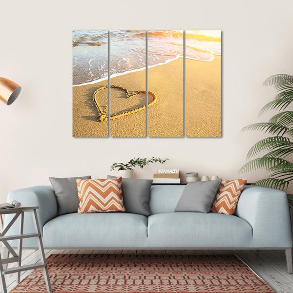 Heart Drawn On Sand Canvas Wall Art-4 Horizontal-Gallery Wrap-34" x 24"-Tiaracle