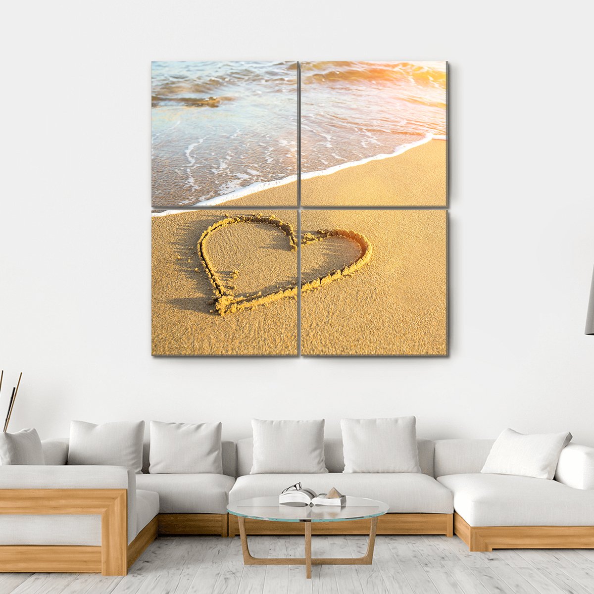 Heart Drawn On Sand Canvas Wall Art-4 Square-Gallery Wrap-17" x 17"-Tiaracle