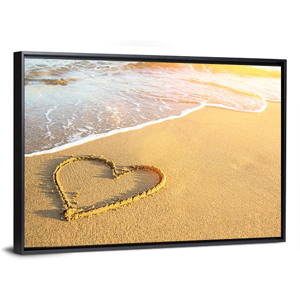 Heart Drawn On Sand Canvas Wall Art-3 Horizontal-Gallery Wrap-25" x 16"-Tiaracle