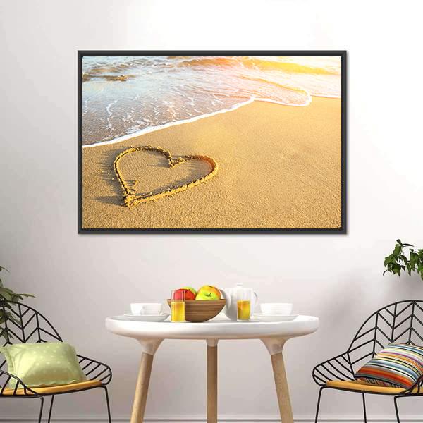 Heart Drawn On Sand Canvas Wall Art-3 Horizontal-Gallery Wrap-25" x 16"-Tiaracle