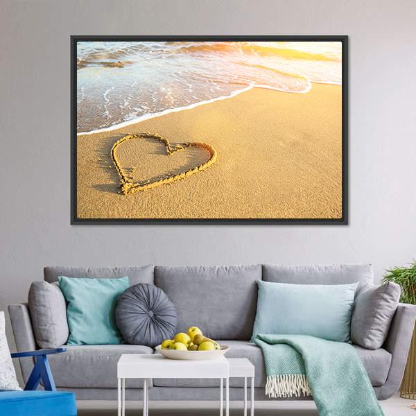 Heart Drawn On Sand Canvas Wall Art-3 Horizontal-Gallery Wrap-25" x 16"-Tiaracle