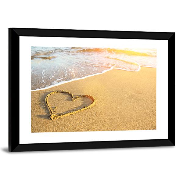 Heart Drawn On Sand Canvas Wall Art-3 Horizontal-Gallery Wrap-25" x 16"-Tiaracle