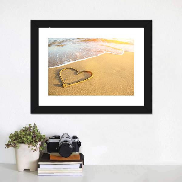 Heart Drawn On Sand Canvas Wall Art-1 Piece-Framed Print-20" x 16"-Tiaracle
