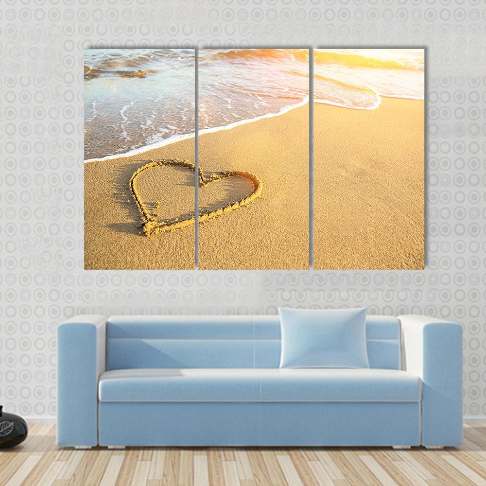 Heart Drawn On Sand Canvas Wall Art-3 Horizontal-Gallery Wrap-37" x 24"-Tiaracle