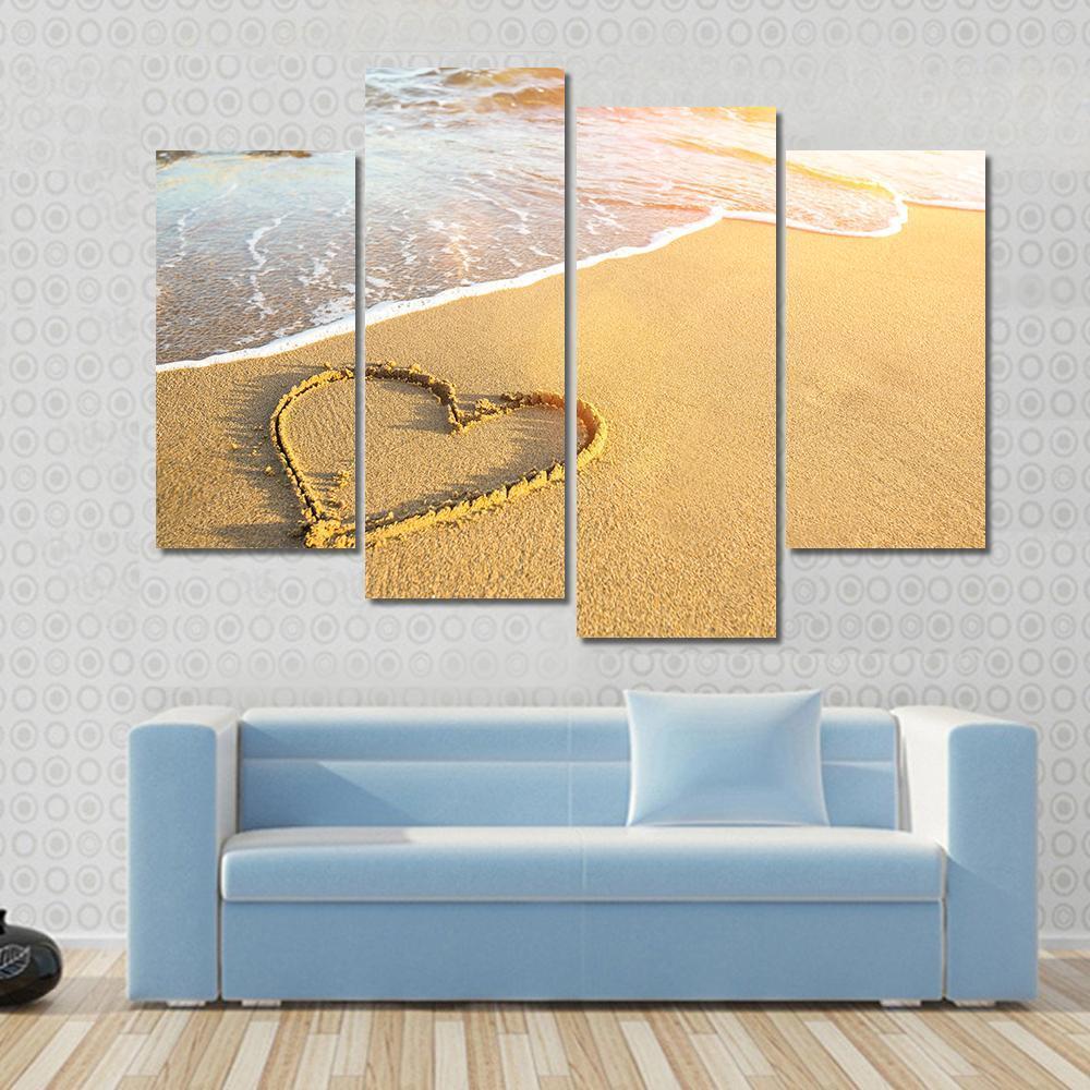 Heart Drawn On Sand Canvas Wall Art-4 Pop-Gallery Wrap-50" x 32"-Tiaracle