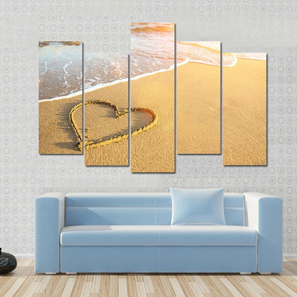Heart Drawn On Sand Canvas Wall Art-5 Pop-Gallery Wrap-47" x 32"-Tiaracle