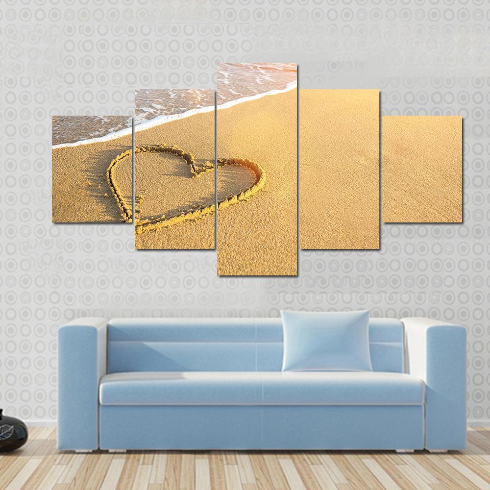 Heart Drawn On Sand Canvas Wall Art-5 Star-Gallery Wrap-62" x 32"-Tiaracle