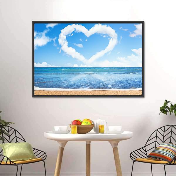 Heart Of Clouds On Beach Canvas Wall Art-5 Horizontal-Gallery Wrap-22" x 12"-Tiaracle