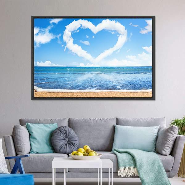 Heart Of Clouds On Beach Canvas Wall Art-5 Horizontal-Gallery Wrap-22" x 12"-Tiaracle