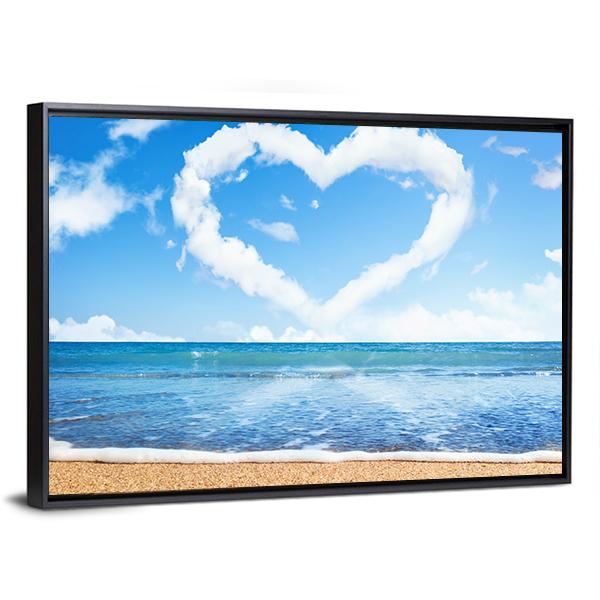 Heart Of Clouds On Beach Canvas Wall Art-5 Horizontal-Gallery Wrap-22" x 12"-Tiaracle