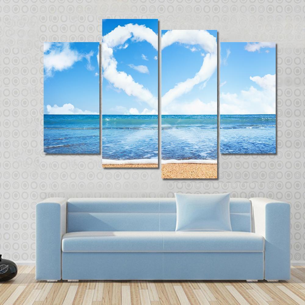 Heart Of Clouds On Beach Canvas Wall Art-1 Piece-Gallery Wrap-48" x 32"-Tiaracle