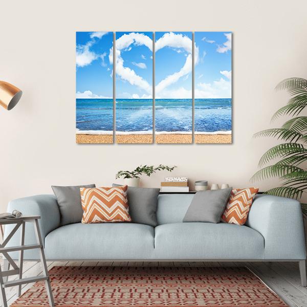 Heart Of Clouds On Beach Canvas Wall Art-4 Horizontal-Gallery Wrap-34" x 24"-Tiaracle