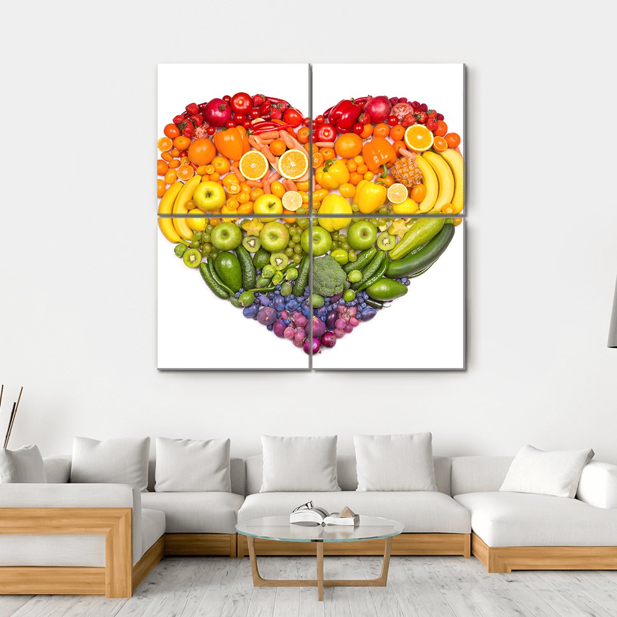 Heart Of Fruits And Vegetables Canvas Wall Art-4 Square-Gallery Wrap-17" x 17"-Tiaracle