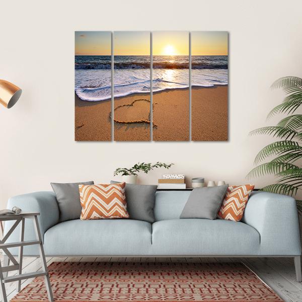 Heart On Beach Canvas Wall Art-4 Horizontal-Gallery Wrap-34" x 24"-Tiaracle