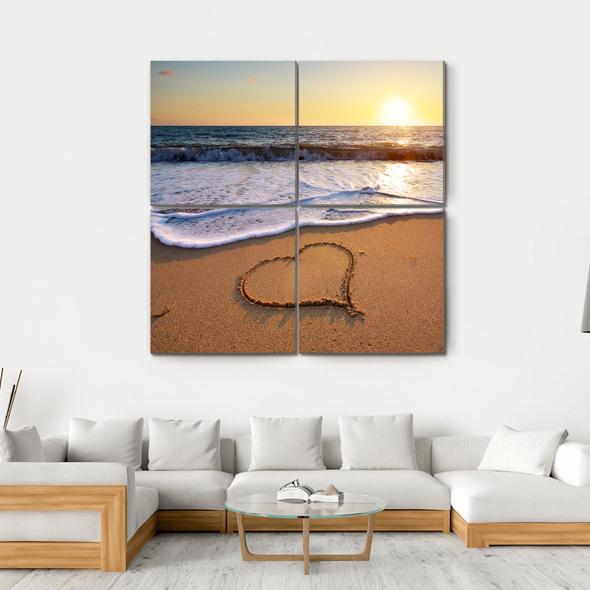 Heart On Beach Canvas Wall Art-4 Square-Gallery Wrap-17" x 17"-Tiaracle