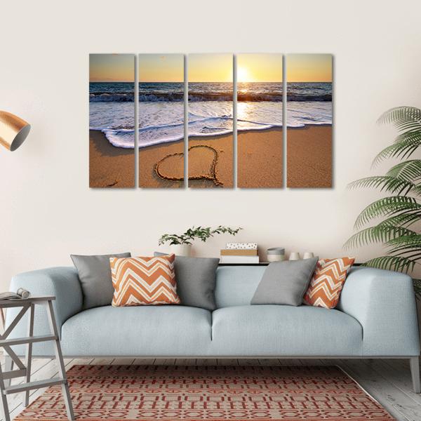 Heart On Beach Canvas Wall Art-5 Horizontal-Gallery Wrap-22" x 12"-Tiaracle