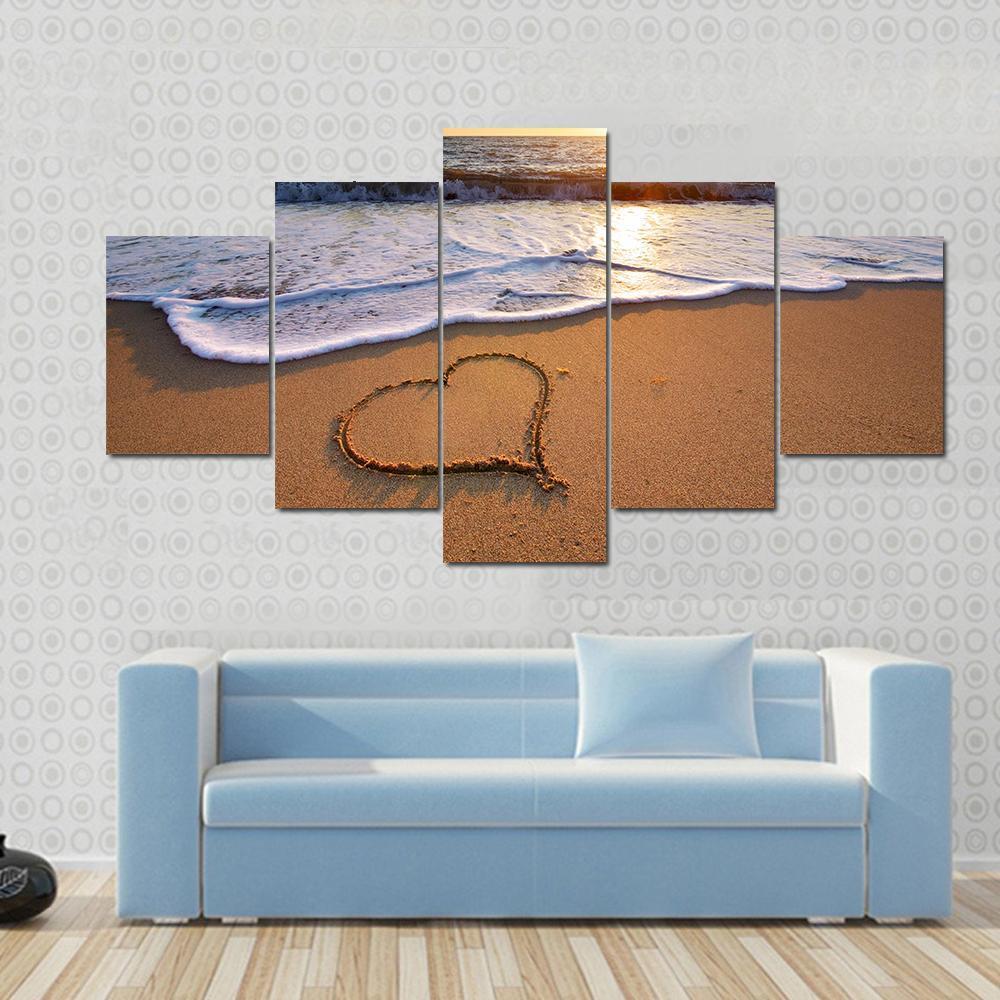 Heart On Beach Canvas Wall Art-3 Horizontal-Gallery Wrap-37" x 24"-Tiaracle