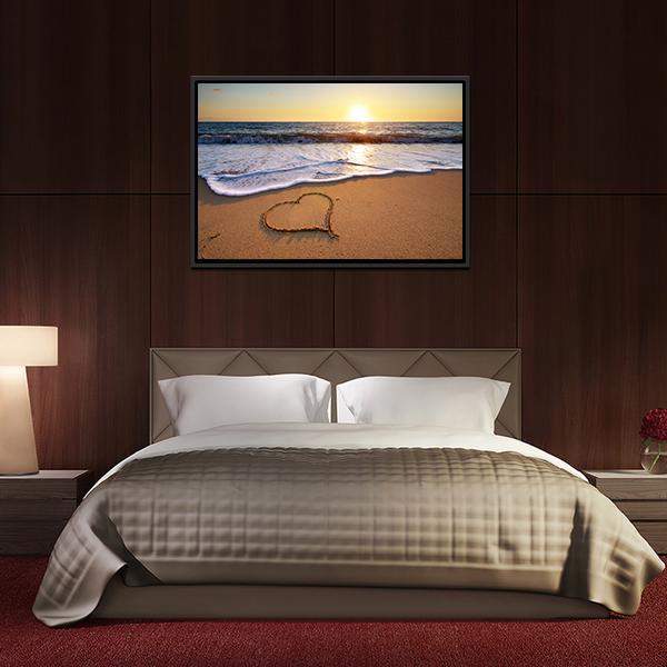 Heart On Beach Panoramic Canvas Wall Art-1 Piece-36" x 12"-Tiaracle