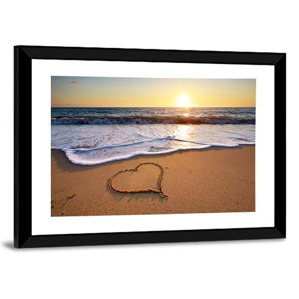 Heart On Beach Panoramic Canvas Wall Art-1 Piece-36" x 12"-Tiaracle