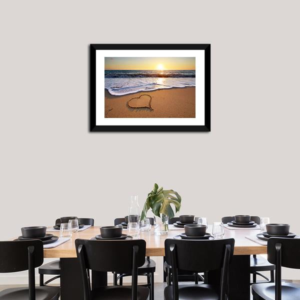 Heart On Beach Panoramic Canvas Wall Art-1 Piece-36" x 12"-Tiaracle