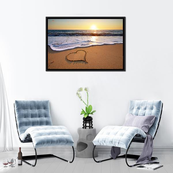 Heart On Beach Panoramic Canvas Wall Art-1 Piece-36" x 12"-Tiaracle