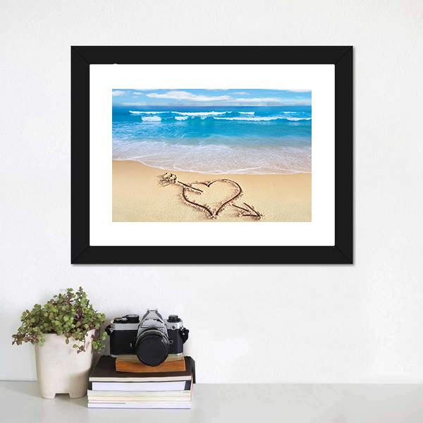 Heart On Beach Shore Canvas Wall Art-1 Piece-Framed Print-30" x 20"-Tiaracle