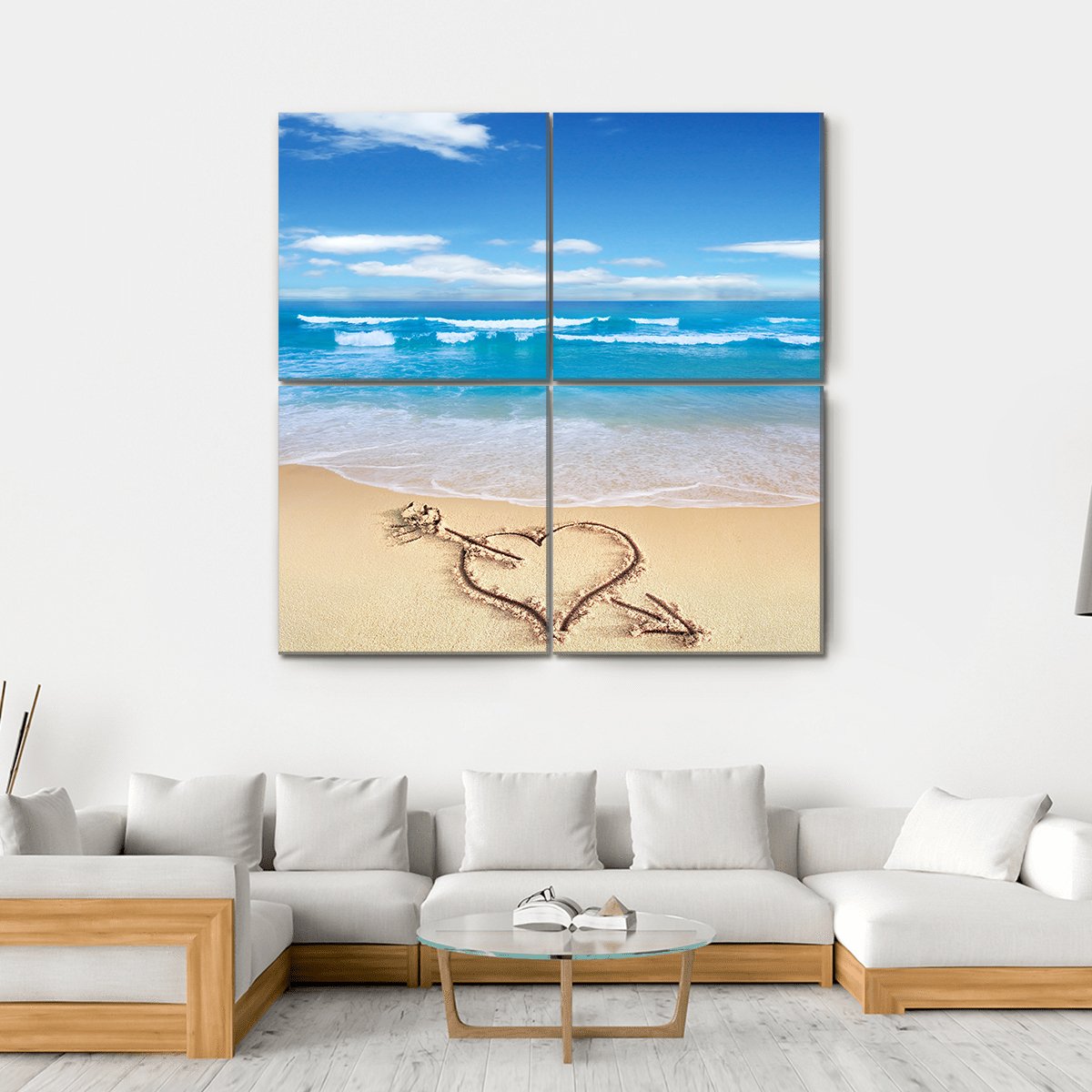 Heart On Beach Shore Canvas Wall Art-4 Square-Gallery Wrap-17" x 17"-Tiaracle