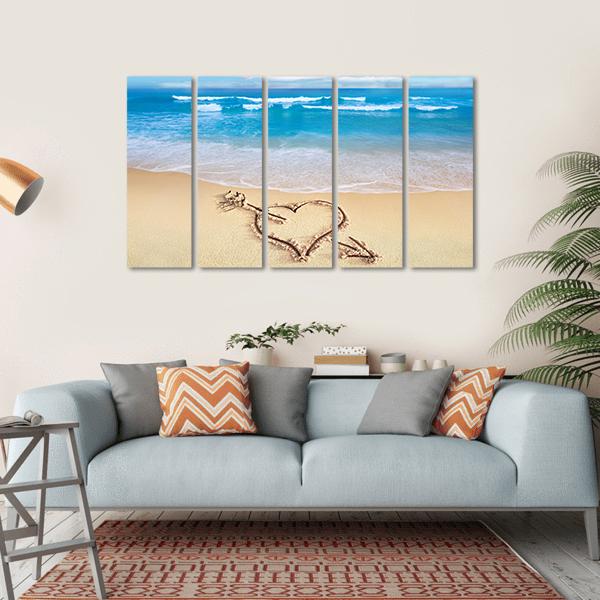 Heart On Beach Shore Canvas Wall Art-5 Horizontal-Gallery Wrap-22" x 12"-Tiaracle