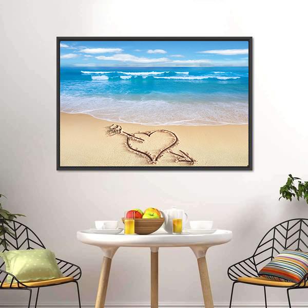 Heart On Beach Shore Canvas Wall Art-5 Horizontal-Gallery Wrap-22" x 12"-Tiaracle